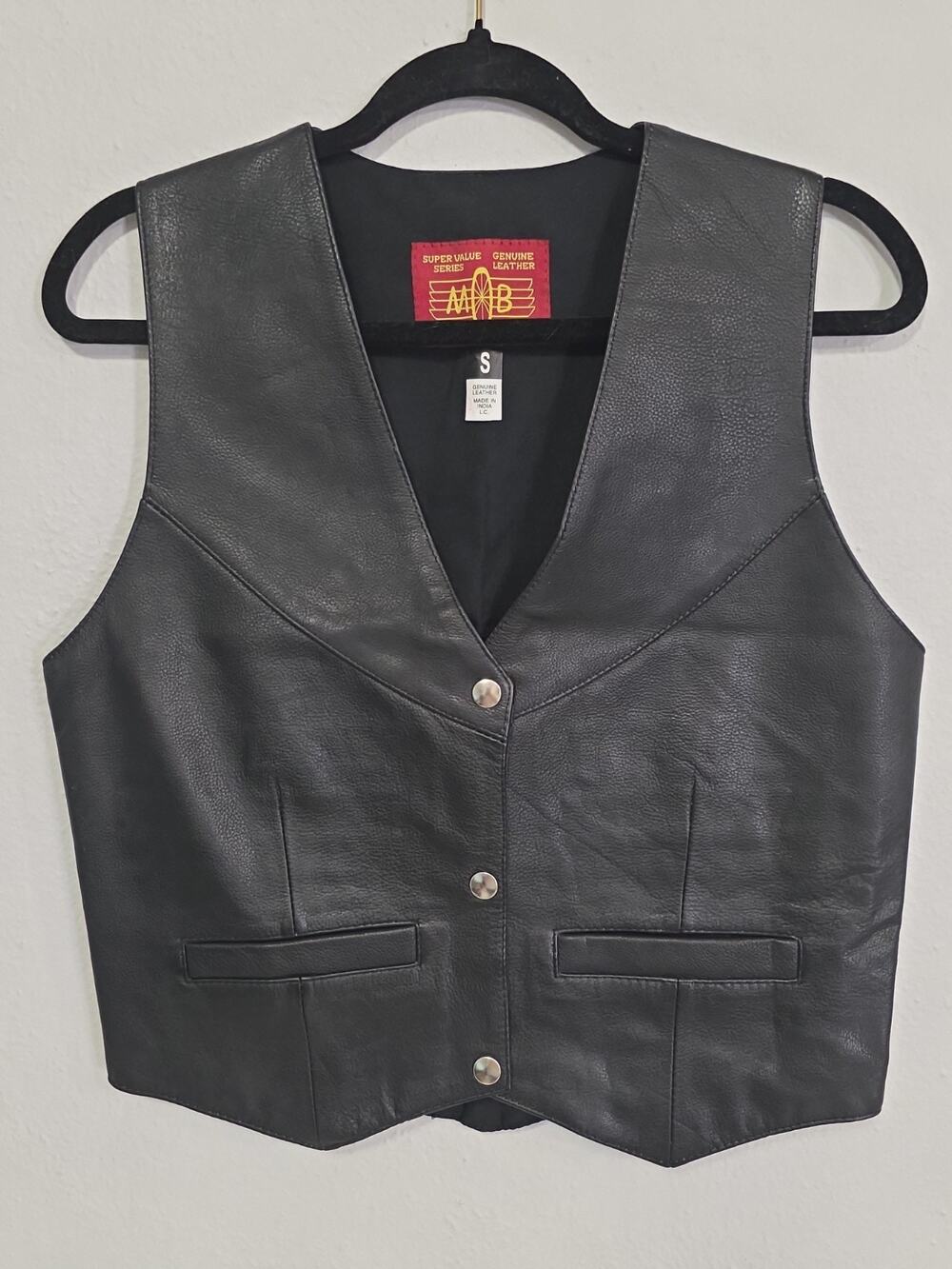 Vintage MOB Genuine Leather Vest Women Biker Riding Small Black Made In India